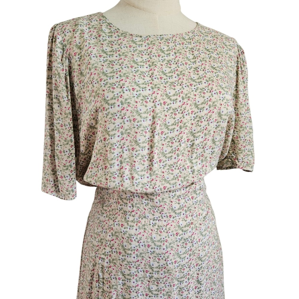 Hayden Los Angeles Ditsy Floral Midi Dress Sz L Beige Green